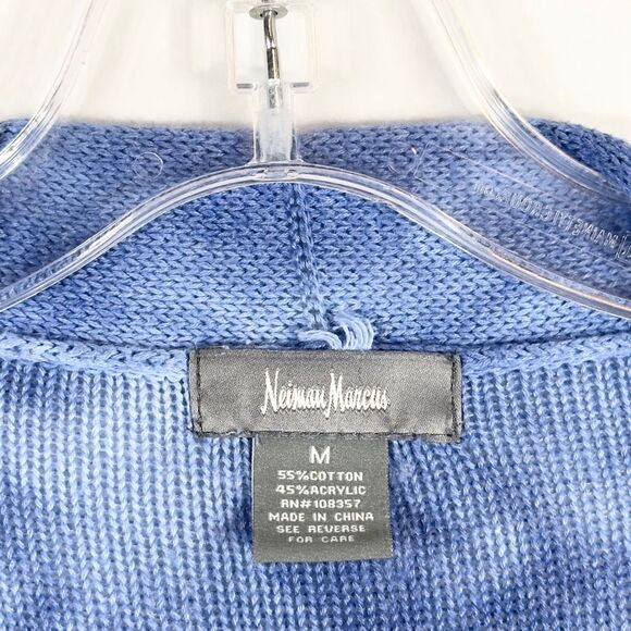 Neiman Marcus Medium Cardigan Sweater Open Front Knit Blue Tie Dye Mid 356 - Picture 7 of 8